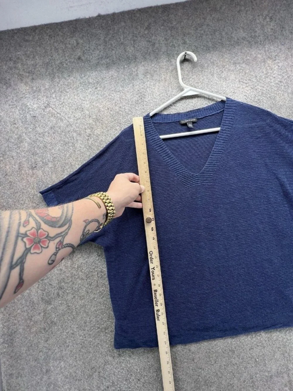 Eileen Fisher Sweater Women Small Petite Blue V Neck Short Sleeve Dolman